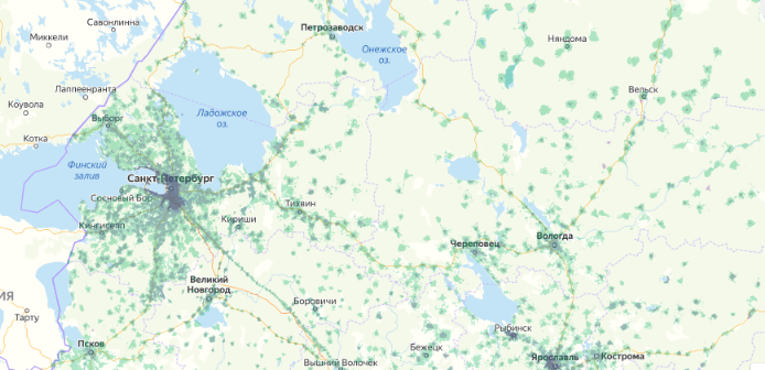 Зона покрытия МТС на карте Иваново 
